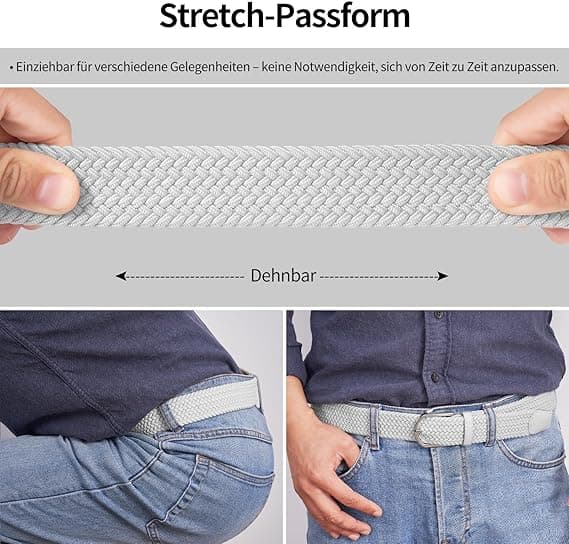 Herrbälte, elastiskt flätat bälte unisex män kvinnor flätat elastiskt stretchvävt bälte 33mm(1.25") vitt