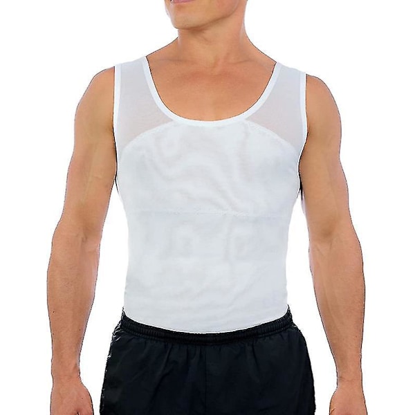 Brystkompressionstrøje til mænd - Hvid, Skjul Gynekomasti & Moobs