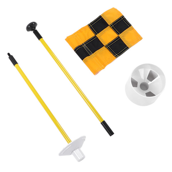 Golf flagstang Bærbar 3 fod Golf flagstang Flag hul Cup Sæt 2 sektioner Design til indendørs udendørs Gul og sort gitter