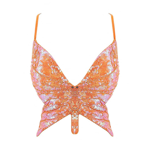 Fjärils-paljett-crop top - Rygglös V-ringad klubbdräkt - Festival-bh-topp