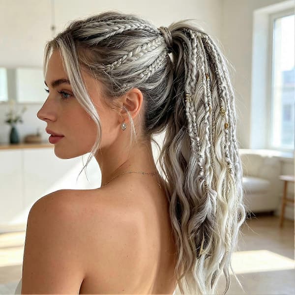 Boho Flettet Hestehale Forlengelse – Håndflettet & Dreadlock – For Kvinner & Menn Red Black