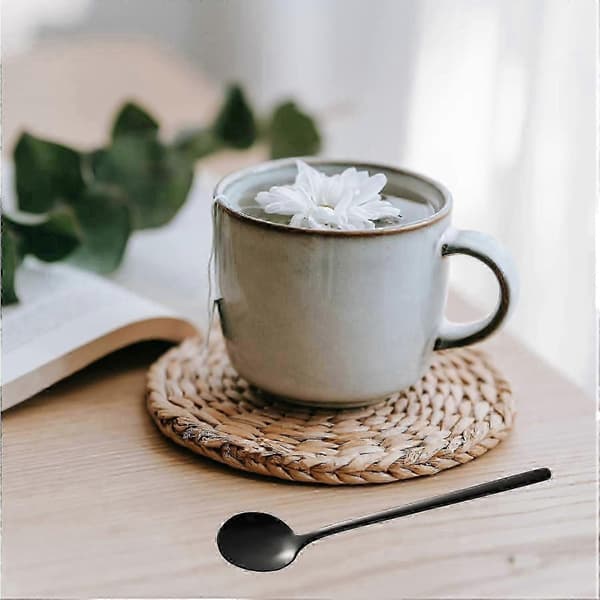 12-pak sorte espressoskeer, mini-skeer i rustfrit stål, lille rund ske (13 cm)