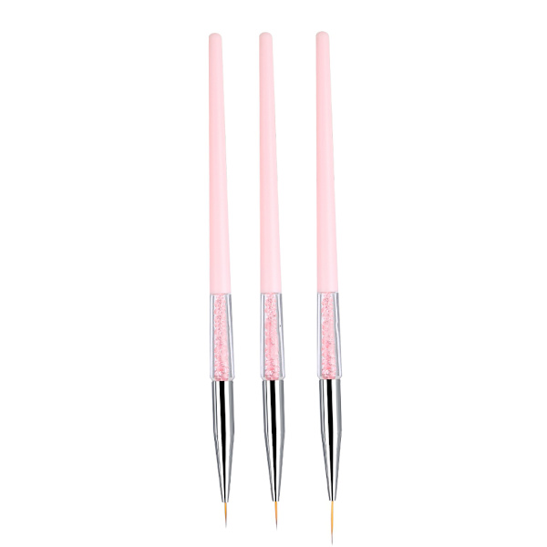 3 kpl Nail Art Dotting Liner -harja UV-geelimaalaus Kynä Piirustusvälineet Set Strass-kahva (Pinkki)