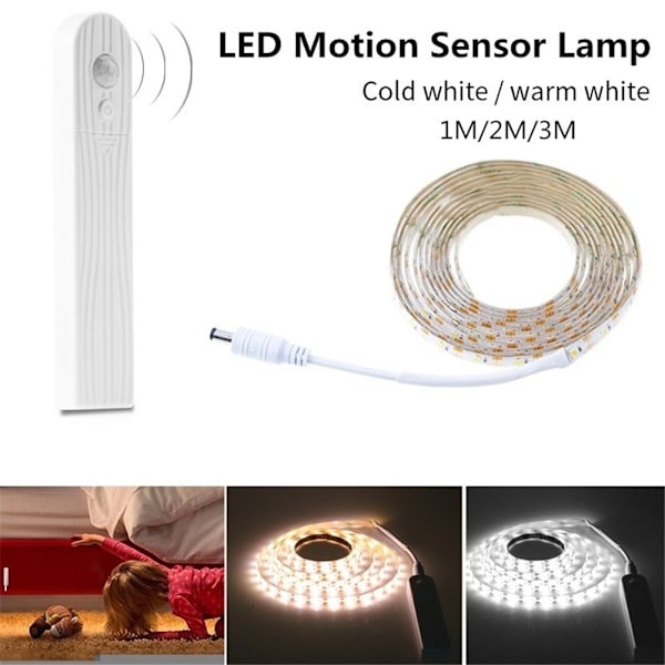 1M 2M 3M Langaton Liiketunnistin LED-nauha Paristokäyttöinen Yövalo Sängin alle Lamppu Kaappiin Kaappiin Portaisiin Eteiseen