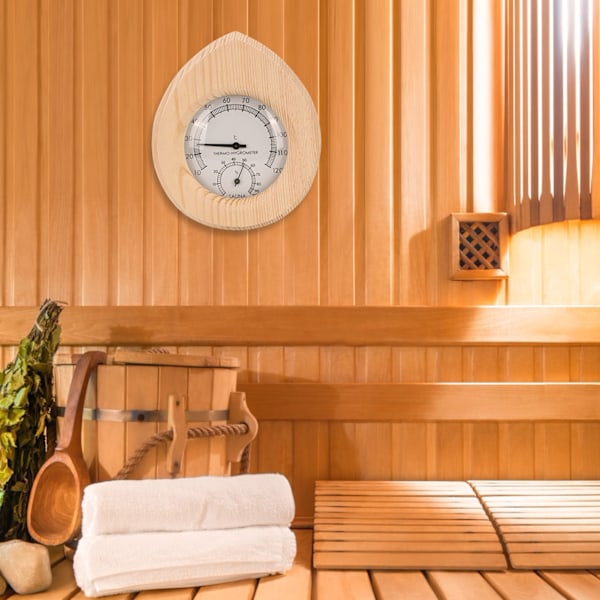 Dråbeformet 2-i-1 træ termo-hygrometer termometer hygrometer Dampbad Sauna tilbehør