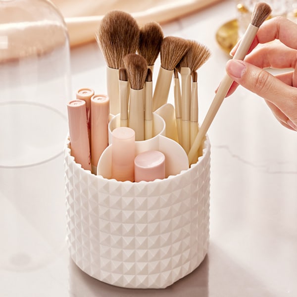 Makeupbørsteholder Støvbeskyttelse 360 Grader Drejelig Stor Kapacitet 5 Rum Makeup Opbevaringsboks til Hjemmet