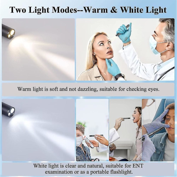 Penlight, Led Penlight For Studenter Leger og sykepleiere med 2 LED-lyskilder, USB-oppladbart, varmt og hvitt lys, lommeklemme silver