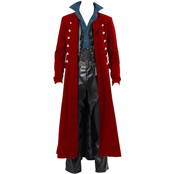 Steampunk Gothic Vintage Vindjakke Halloween Frakke til Mænd - Rød