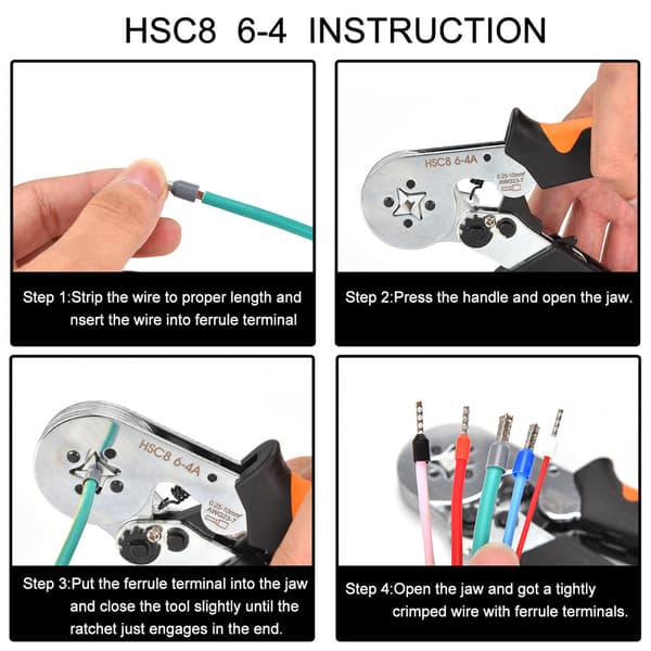 HSC8 6-4A koldpresseværktøj 1200 stk. rørformet sæt Sort Black 2pcs