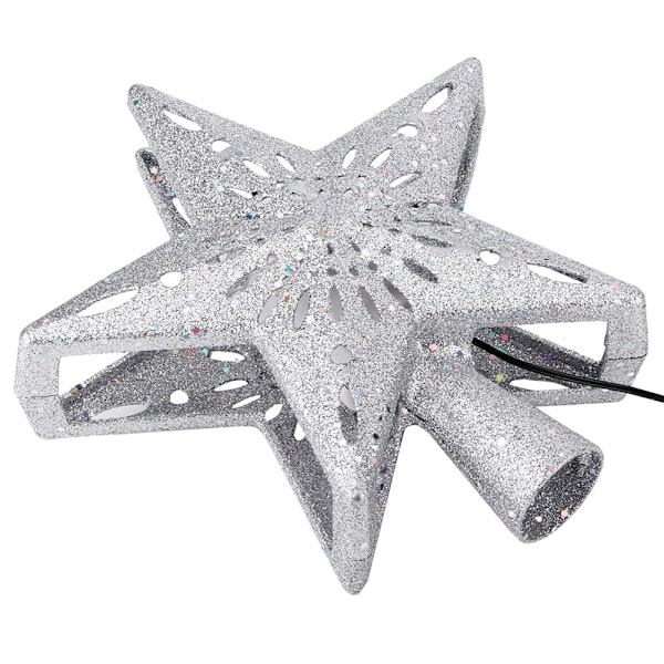 100-240V LED Hollow Star Snowflake Projector Light Rotation Lamp for Christmas Tree Top Decorationssilver EU