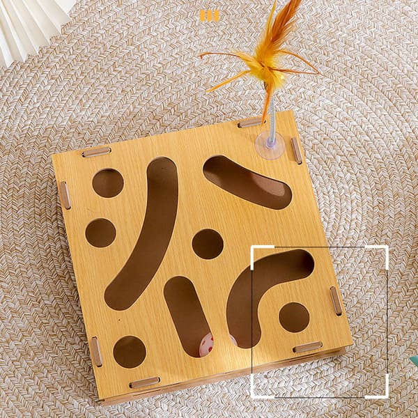 Cat Toy Puzzle Box Claw Grinding Interactive Interesting Cat Game Box with Cat Teasing Stick and Bell Ball