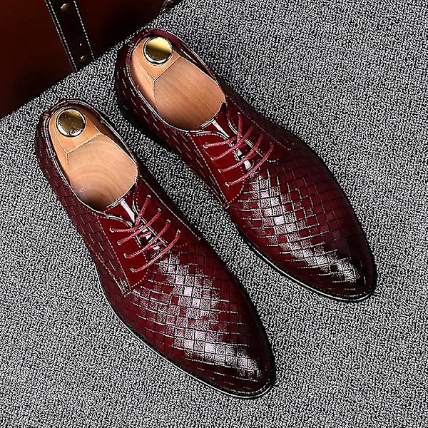 Herr Geometriska Röda Läder Oxfords för Affärer, Bröllop och Casual Kläder