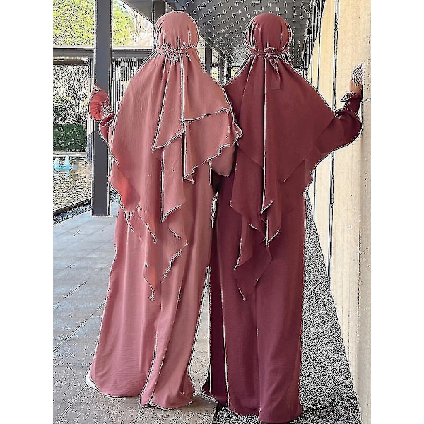 Muslimsk Kvinne 2-delt Abaya-sett med Hijab - Blå XS-S