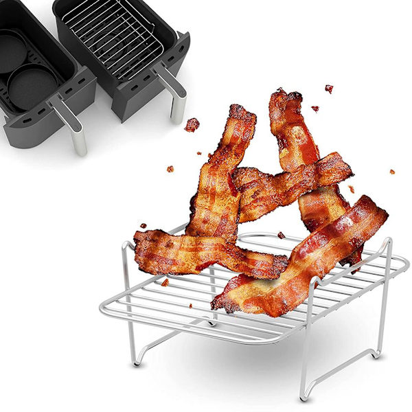 Luftfriteringsstativ for dobbel luftfriter, rustfritt stål, matavfukterstativ, rist, grill, luftfriteringstilbehør