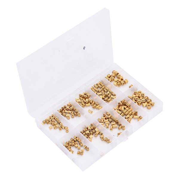 280 stk Messing rillete muttere gjengede innsatsfester M2 M2.5 M3 sortimentsett