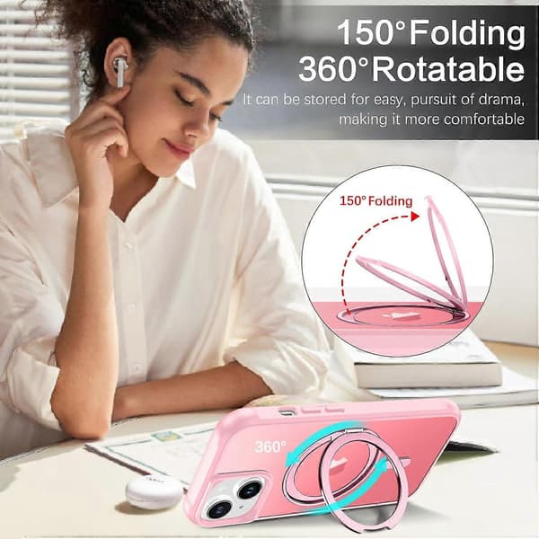 TIANYING Magnetisk iPhone 14 Plus-deksel, Mobildeksel iPhone 14 Plus [Kompatibel med MagSafe] Roterbar ringholder Støttedesign Støtsikker beskyttelse Pink