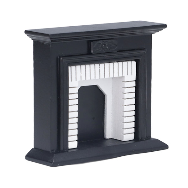 1:12 Dockhus Öppen spis Retro Svart och vit dockhus i björk Miniatyrmöbler för dockhusdekoration