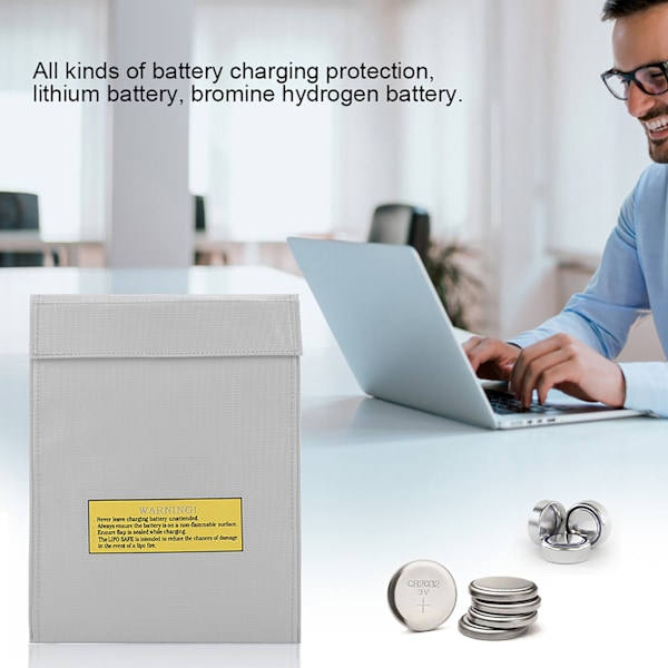Brandsäker väska Li po Batterisäkerhet Bärbar tvåstorlekspåse Laddningssäck (Silver S)