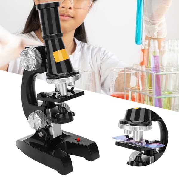 Microscope Kit Laboratory LED Biological Microscope for Educational Toy for Homeschool Black