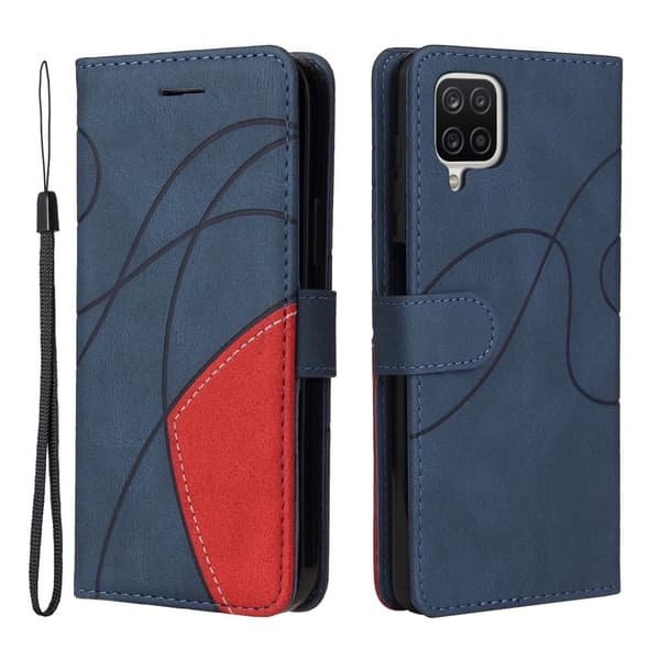 Tekstureret læder Kompatibel med Samsung Galaxy A12 5G etui med håndledsrem - Blå Blå blue