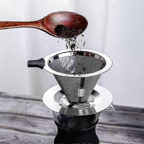 Gjenbrukbart kaffefilter med dobbelt lag, 304 rustfritt stål, kaffefilterholder, hell over kaffe, dryppnett, kaffe-tefilter, utgave 0118