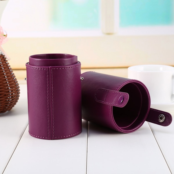 Tyhjä kannettava matkameikkipensselipyöreä kynäpidike PU-nahkainen kosmetiikkakotelo (violetti)