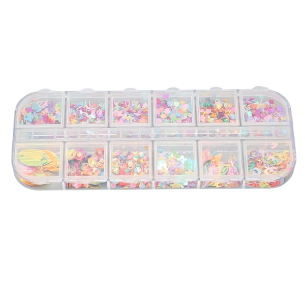 12 Fack Färgade Paljetter 4st Nagelglitterflingor DIY Dekaler Konfetti Konst Glitter Paljetter