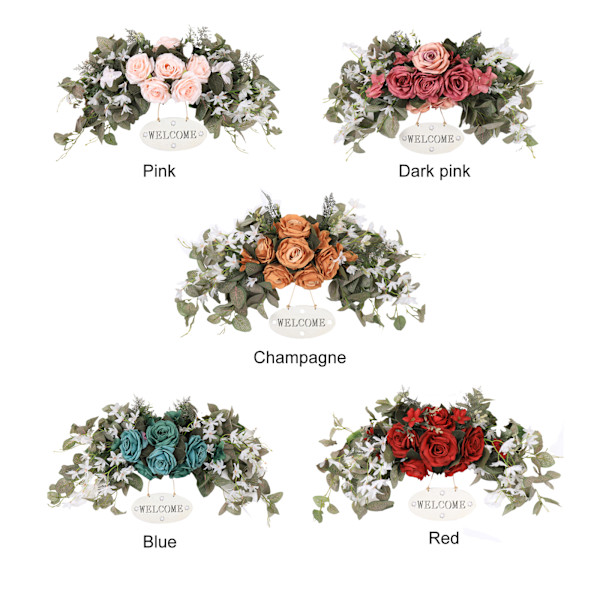 Lintel Garland Konstgjord Rose Lintel Krans för Väggdörr Arch Hem Bröllopsfest Dekoration Röd