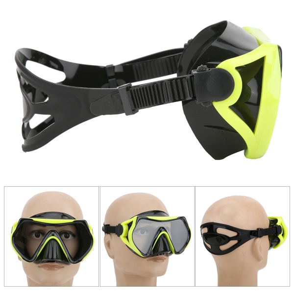 Silikon Snorkelbriller til Voksne med Hærdet Glas Stor Synsvinkel Svømmebriller Dykkerudstyr Gul Sort