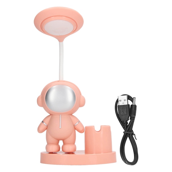 Lille skrivebordslampe Tegneserie Astronaut Form Genopladelig skrivebordslampe med penneholder Spids til sovesal i soveværelse Rosa
