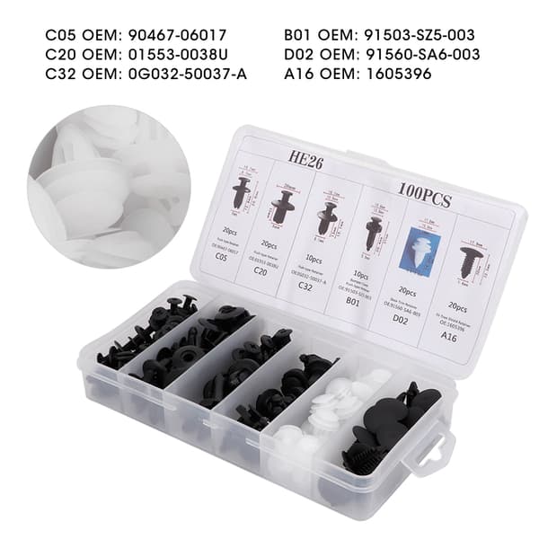 100 stk Billedørs Panel Trim Clips Bumper Fastgørelseselementer Holder Push Nit Kit Universal