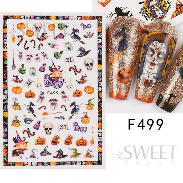 Skull Corpse Bride Witch Pumpkin Adhesive Nail Decal TYPE 5