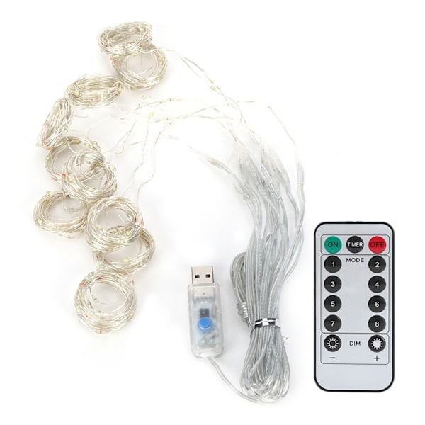 3x3m 300LED USB Koppartråd Strängljus Hem med fjärrkontroll för Fest Bröllopsgardin Dekoration Varm Vit