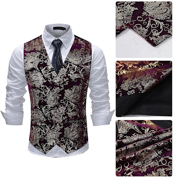 Tryckt V-ringad herr Business Casual Suit Vest - 6 färger (XL, Röd/Guld)