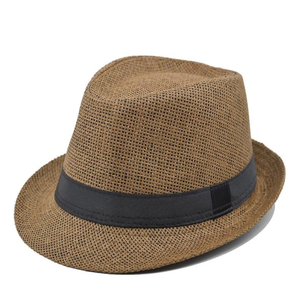 Miesten ja naisten Fedora-hattu kesärantahattu Jazz-hattu aurinkohattu Brown 54cm