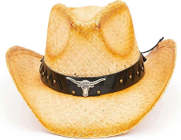 Stråcowboyhat til kvinder og mænd med formbar skygge, western cowboyhat Bull