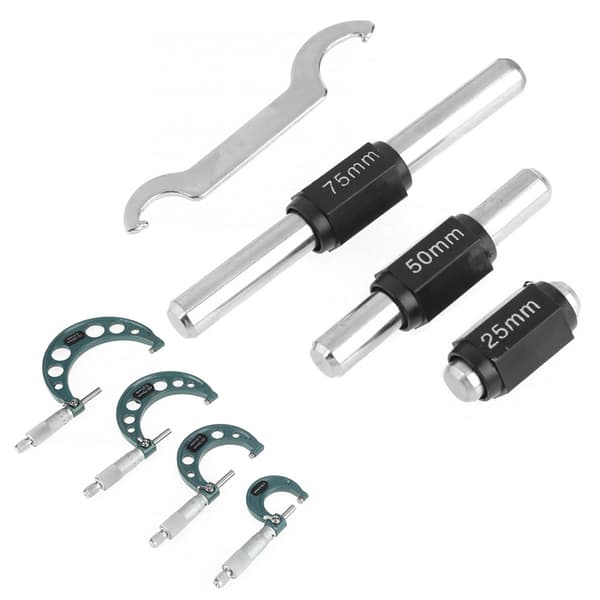 Metrisk utvendig mikrometersett 4 stk. 0-100 mm område med etui