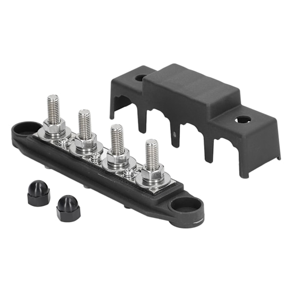 4-polet Strømsfordelingsblok med Dæksel 3/8 tommer Marine Busbar til Campingvogne, Både, Trailere 12‑48V Sort