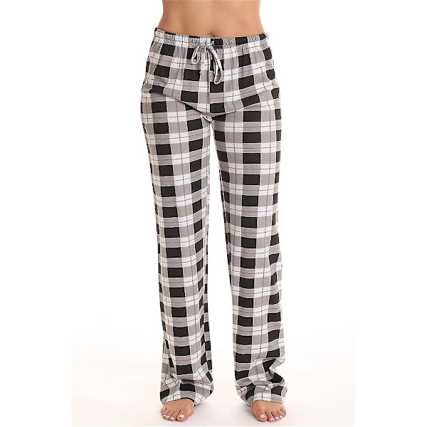 Mjuka Flanellrutiga Pyjamasbyxor med Ficka för Kvinnor XL Svart