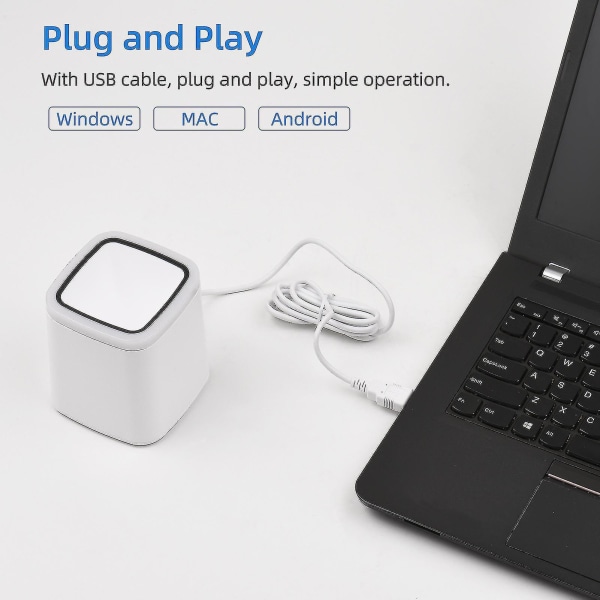 QR-viivakoodiskanneri alusta Hands-free USB langallinen viivakoodinlukija Cmos-kuvatunnistin pöytäskanneri suuri skannausikkuna white 1pcs