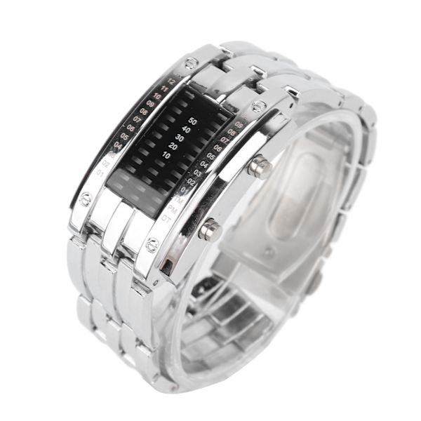 LED Watch Unique Binary Time Mode Display Convex Arc Structure Waterproof LED Wristwatch Electronic Watch Silver L