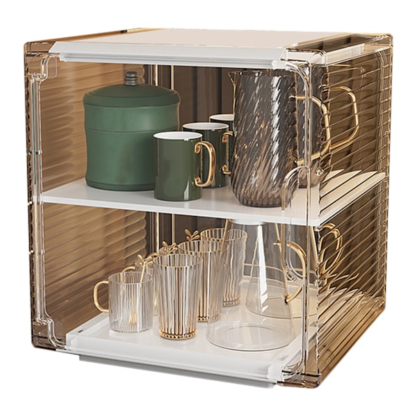 Dustproof Stackable Plastic Clear Cup Organizer Box for Desktop Cabinet Medium White