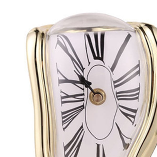 Melting Clock Plastic Retro Decorative Electroplated Metal Paint Desk Table Clock for Office Golden