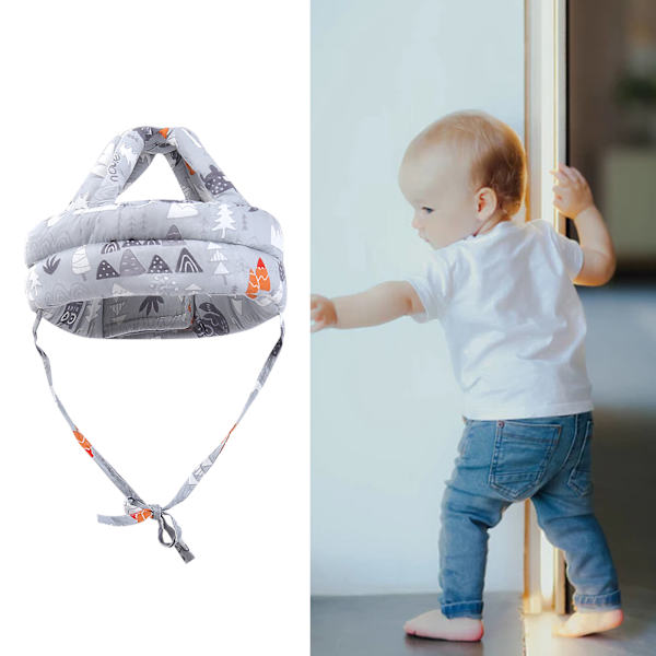 Spädbarnsskyddshjälm Huvudkudde Stötfångarskydd Babymjukt huvudskydd för löpning Promenad Krypande Grå skog