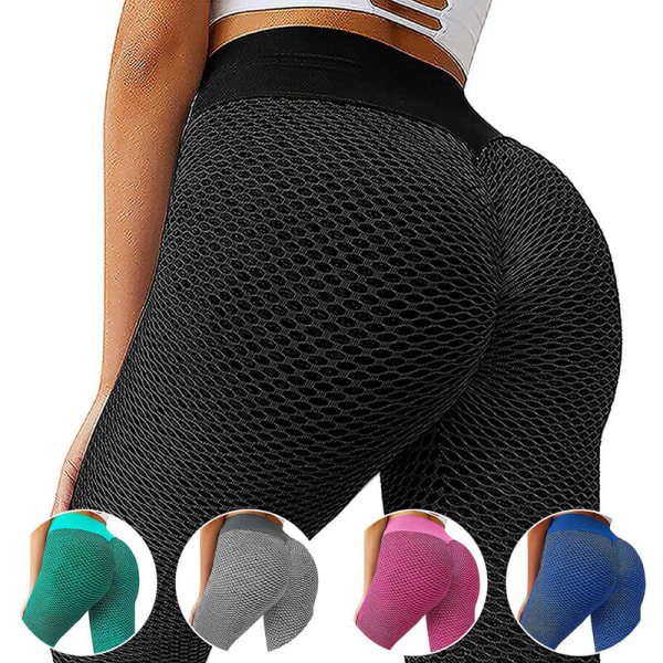 Dam Anti-celluliter Butt Lifting Leggings Hög midja Elastisk Texture Yogabyxor Bubble Butt Sportträningstights, modell: Svart XX-Large