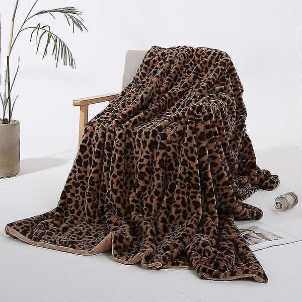Leopardmønstret Pv-teppe Kaninteppe Krystallfleece Sofateppe Hane-teppe yellow brown 160*200cm
