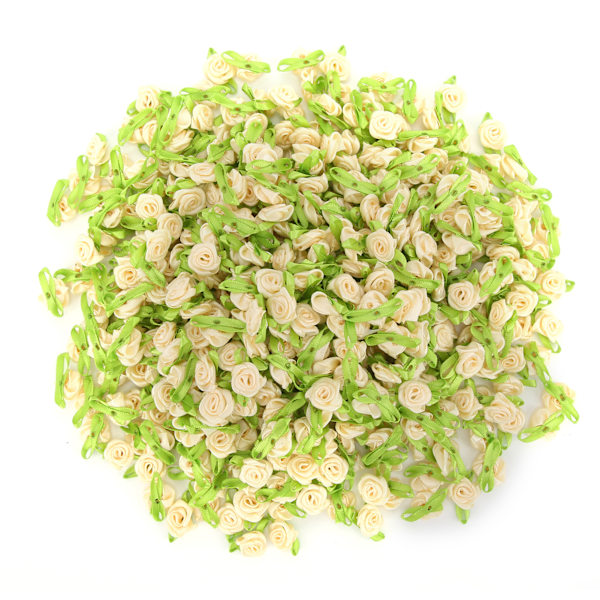 450 st Mini Rosett Ros Dekoration Rosettblomma med Blad Ornament för DIY Sömnad Hantverk Beige