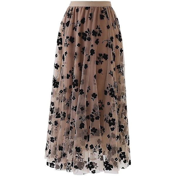 Blomsterprint Mesh A-linje Tulle Midi Skjørt til Kvinder