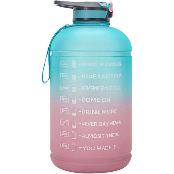 1 gallonan vesipullo aikamerkinnällä BPA ILMAINEN 3,78 litran urheilupullo oljilla fitness kuntourheiluun retkeilypyöräilyyn, malli: GreenPurple