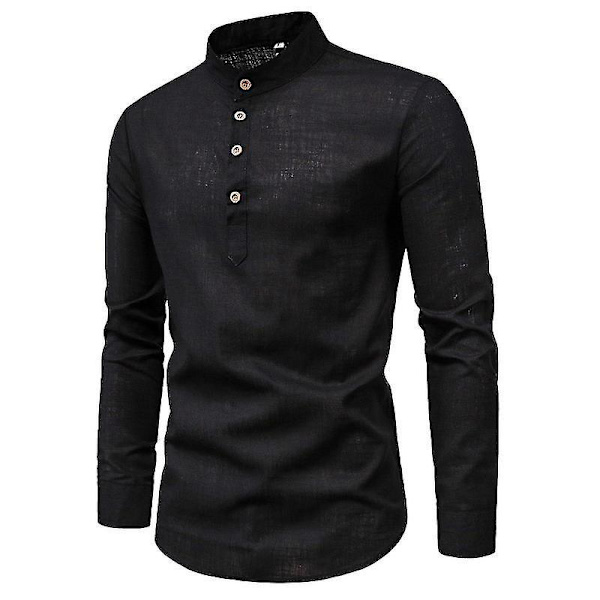 Miesten Slim Fit Pitkähihainen Puolipainonappi - Musta XXL
